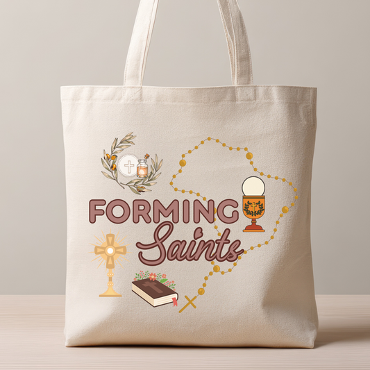 Forming Saints Catholic Tote Bag – Faith-Inspired Canvas Tote for Moms, Catechists & Families