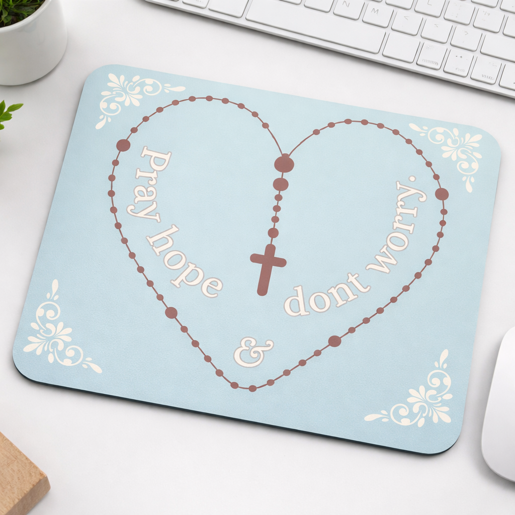 Pray, Hope & Don’t Worry Mousepad – Catholic Desk Accessory