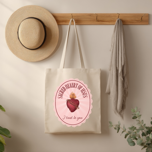 Catholic Sacred Heart Tote Bag | Catholic Canvas Tote for Women