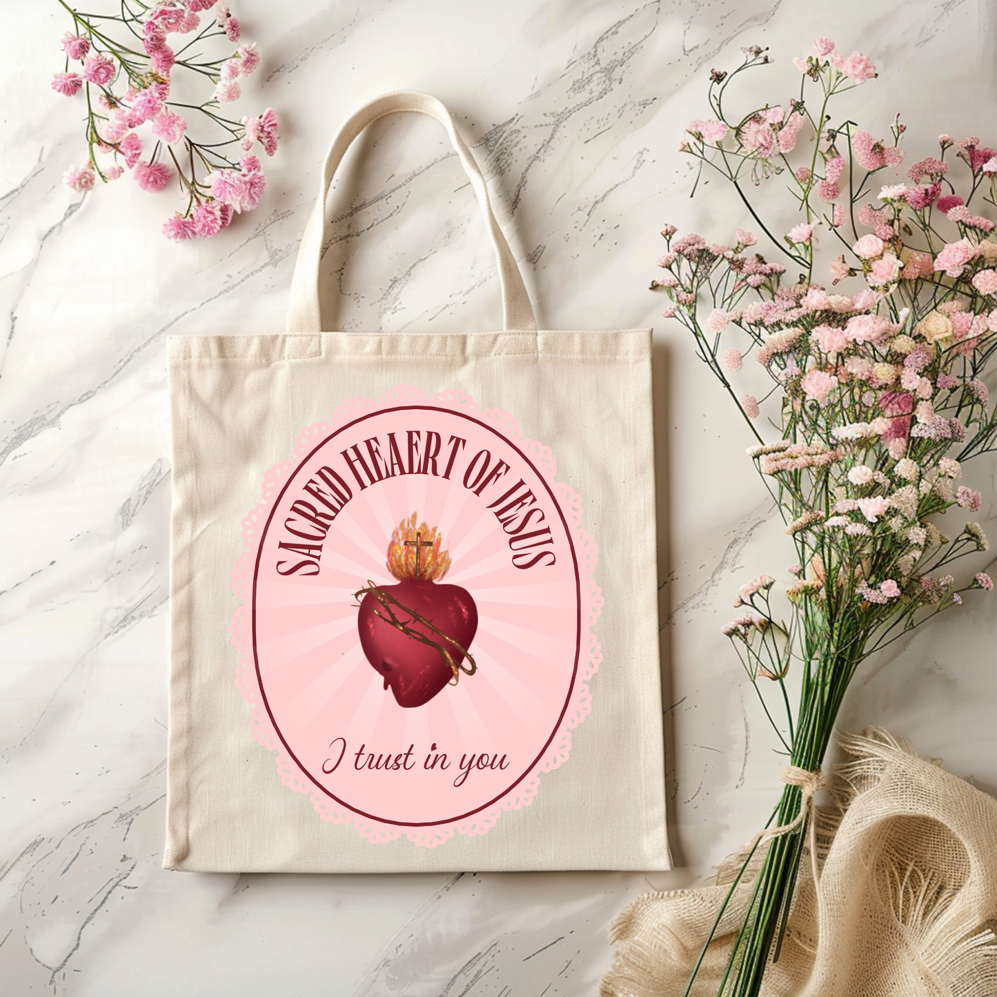 Catholic Sacred Heart Tote Bag | Catholic Canvas Tote for Women