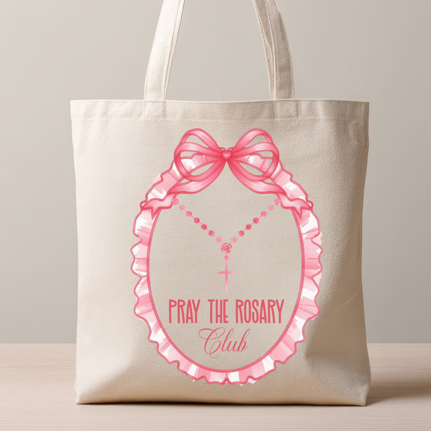 Pray the Rosary Club Tote Bag | Catholic Tote Bag for Women