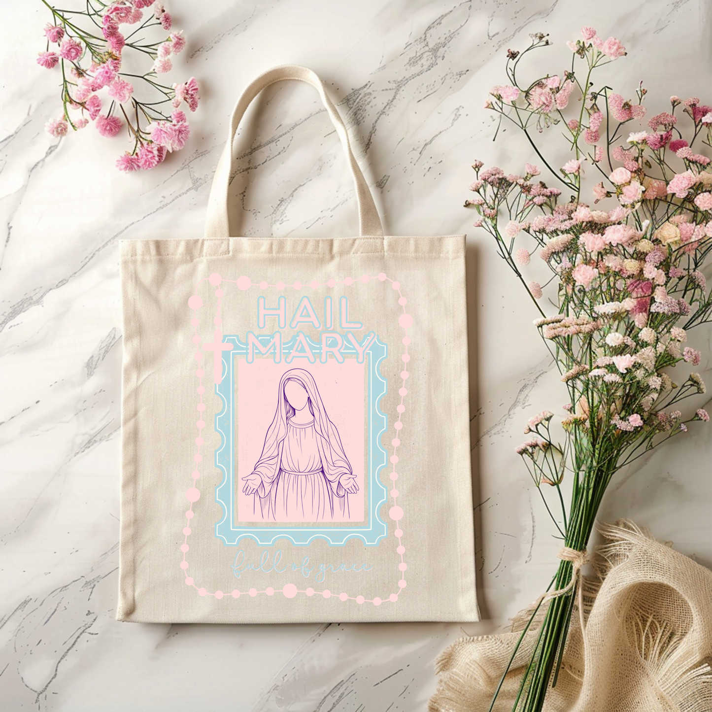 Hail Mary Full of Grace Catholic Tote Bag