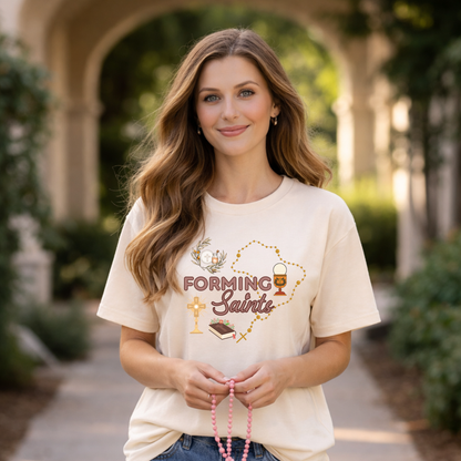 Forming Saints Catholic Graphic Tee | Faith-Based Shirt for Moms, Catechists & Ministry