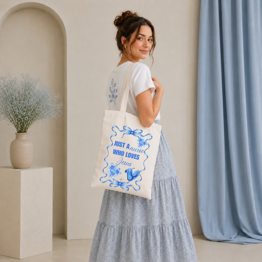 Just A Nurse Who Loves Jesus Canvas Tote Bag