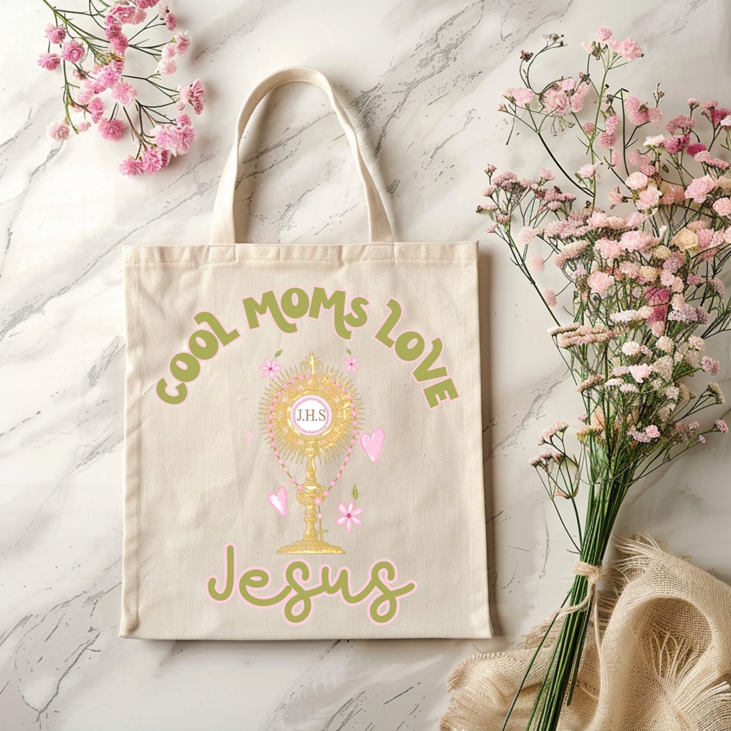 Cool Moms Love Jesus Tote Bag | Catholic Mom Gift | Eucharistic Marian Tote | Mother’s Day Gift
