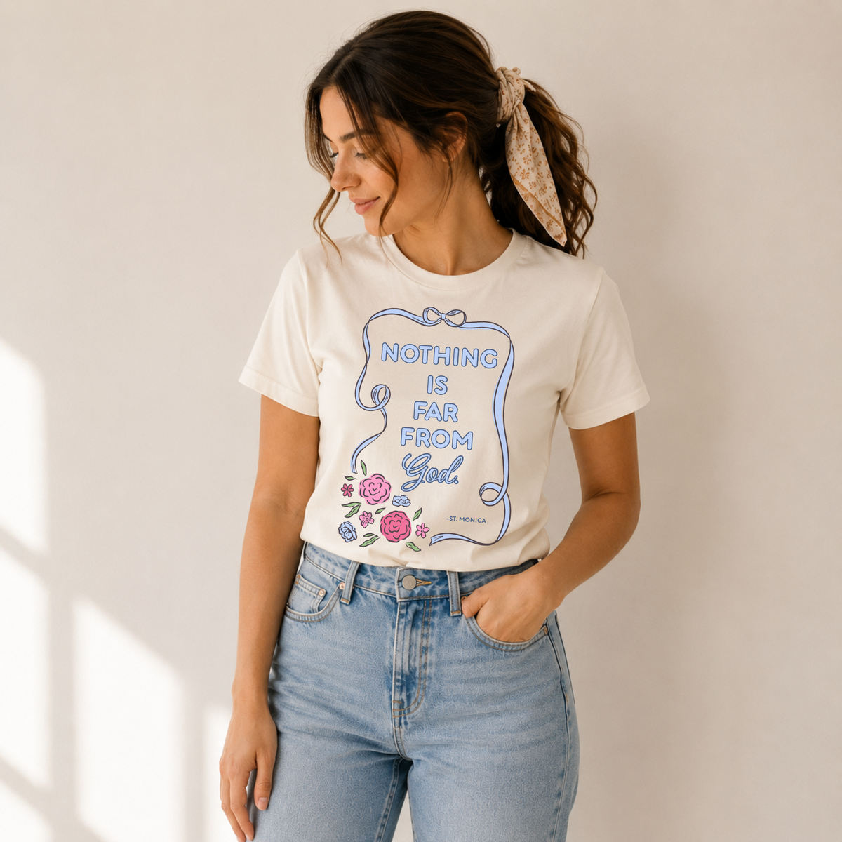 St. Monica Catholic T-Shirt | Nothing Is Far From God Tee