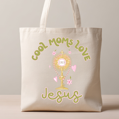 Cool Moms Love Jesus Tote Bag | Catholic Mom Gift | Eucharistic Marian Tote | Mother’s Day Gift