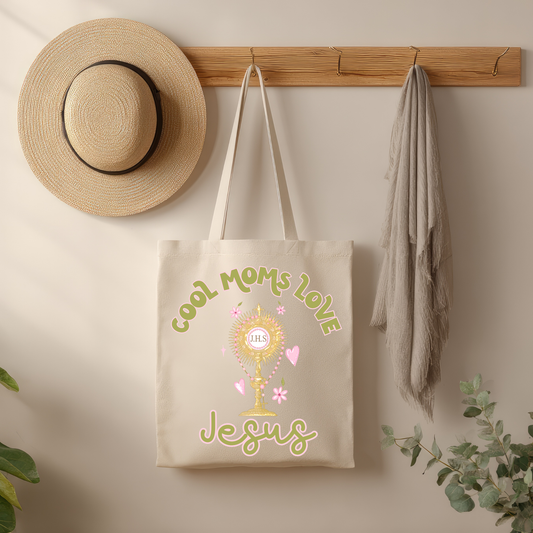 Cool Moms Love Jesus Tote Bag | Catholic Mom Gift | Eucharistic Marian Tote | Mother’s Day Gift