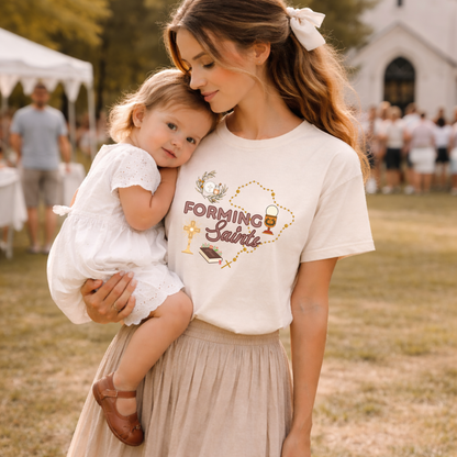 Forming Saints Catholic Graphic Tee | Faith-Based Shirt for Moms, Catechists & Ministry