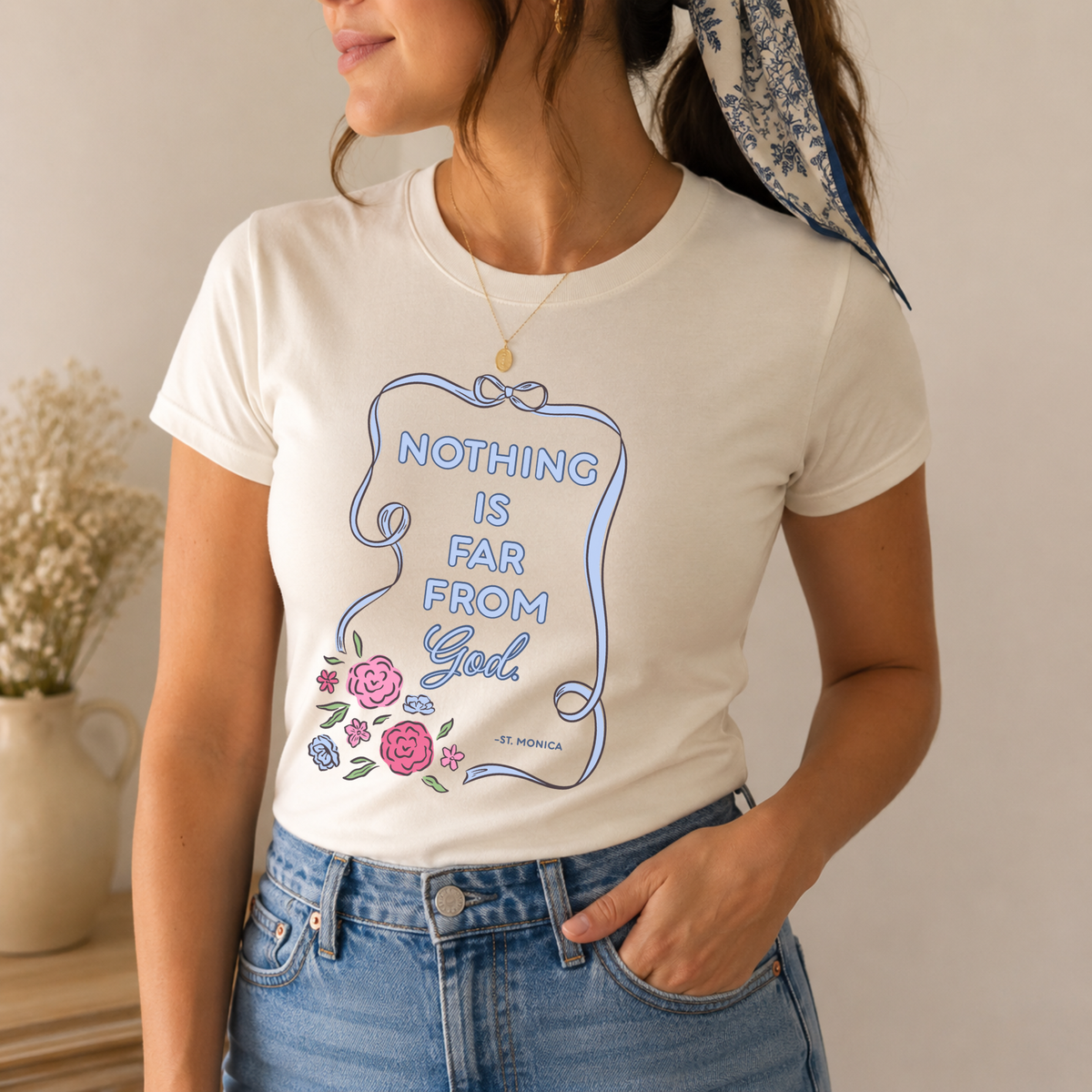 St. Monica Catholic T-Shirt | Nothing Is Far From God Tee