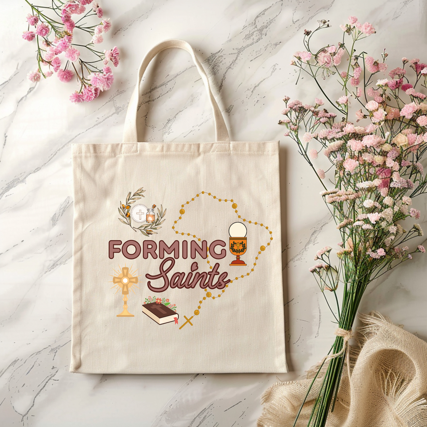 Forming Saints Catholic Tote Bag – Faith-Inspired Canvas Tote for Moms, Catechists & Families