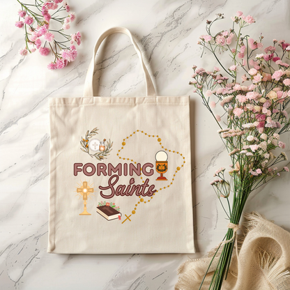 Forming Saints Catholic Tote Bag – Faith-Inspired Canvas Tote for Moms, Catechists & Families