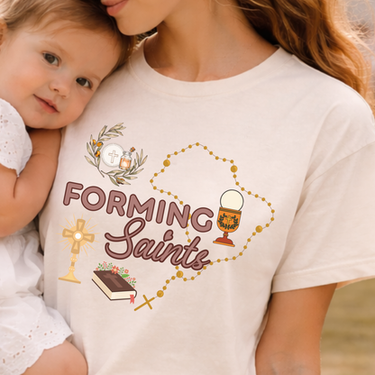Forming Saints Catholic Graphic Tee | Faith-Based Shirt for Moms, Catechists & Ministry