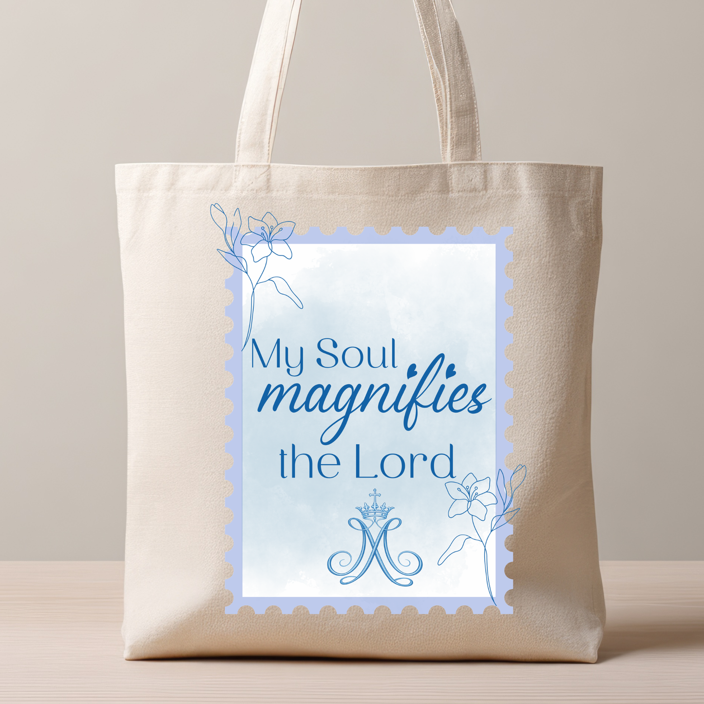 My Soul Magnifies the Lord Tote Bag | Catholic Marian Canvas Tote | Luke 1:46 Scripture Bag