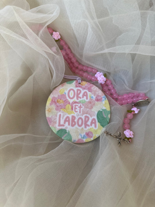 St. Benedict Medal Catholic Air Freshener | Ora et Labora | Floral Car Air Freshener