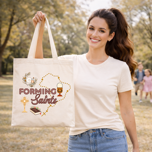 Forming Saints Catholic Tote Bag – Faith-Inspired Canvas Tote for Moms, Catechists & Families