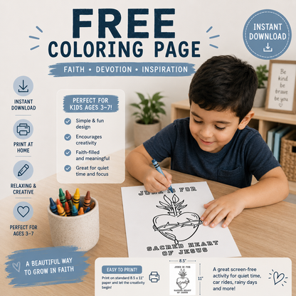 Sacred Heart of Jesus Coloring Page for Kids Ages 3–7 | Catholic Printable Activity (Free Digital Download)