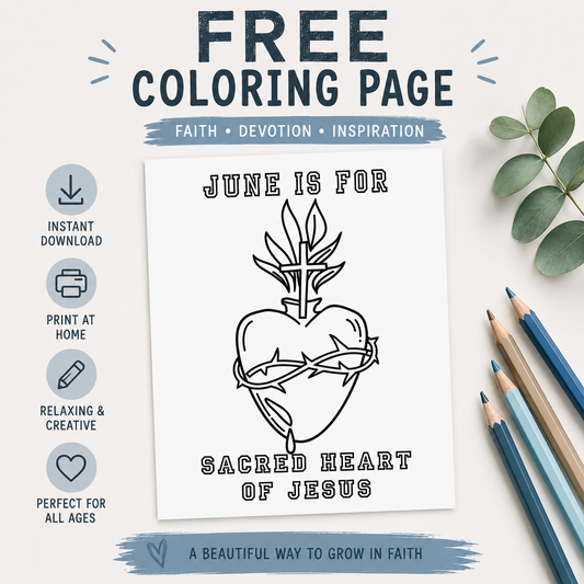 Sacred Heart of Jesus Coloring Page for Kids Ages 3–7 | Catholic Printable Activity (Free Digital Download)