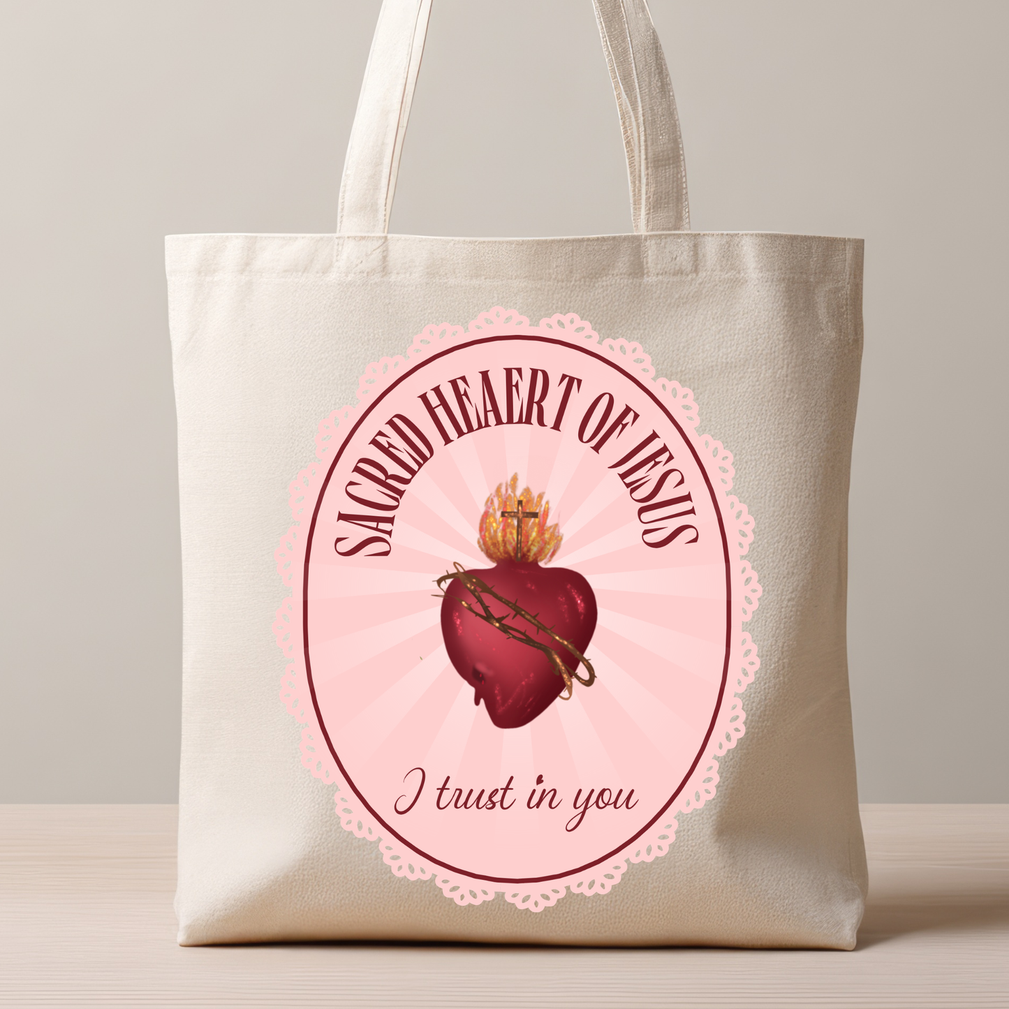 Catholic Sacred Heart Tote Bag | Catholic Canvas Tote for Women