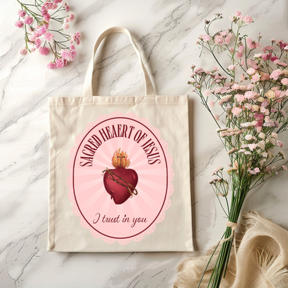 Catholic Sacred Heart Tote Bag | Catholic Canvas Tote for Women