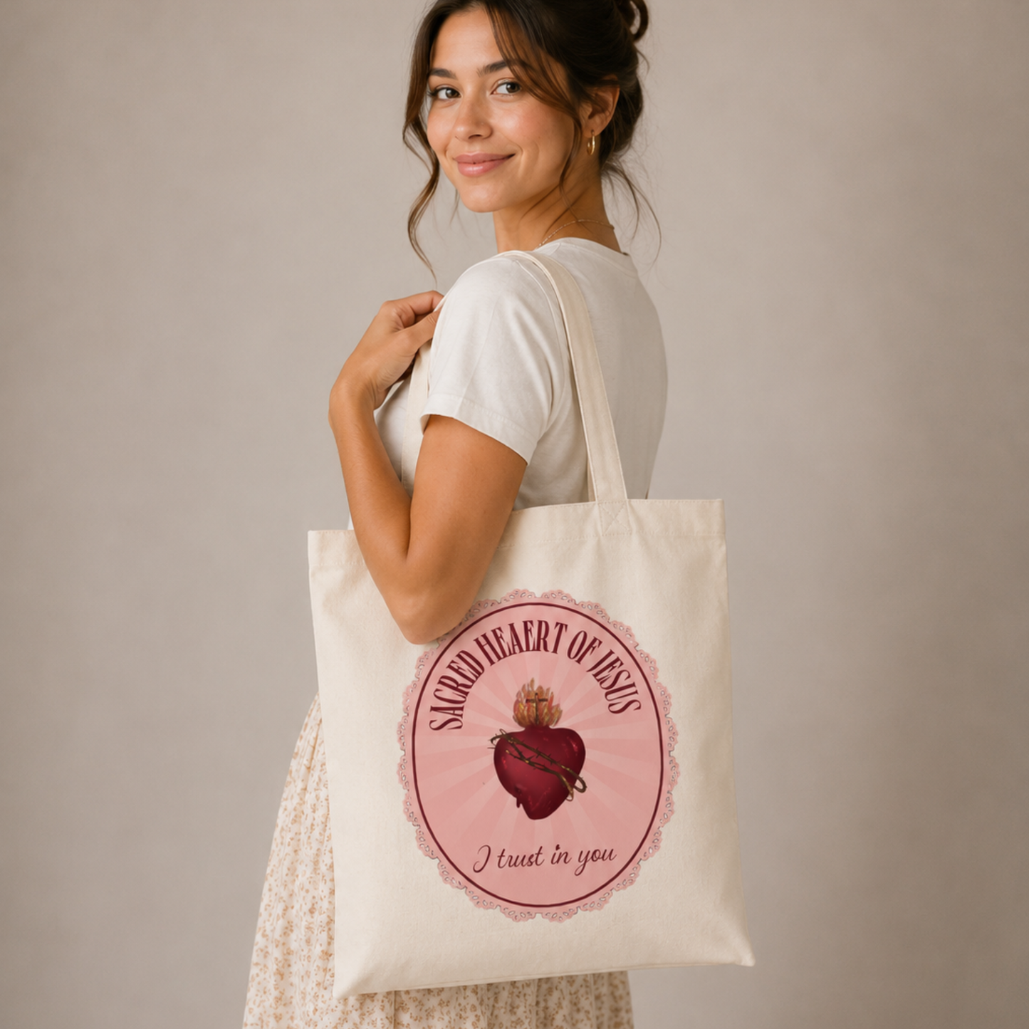 Catholic Sacred Heart Tote Bag | Catholic Canvas Tote for Women