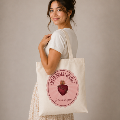Catholic Sacred Heart Tote Bag | Catholic Canvas Tote for Women