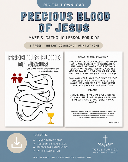 Precious Blood of Jesus Maze & Catholic Lesson for Kids | Printable PDF Digital Download | Free Digital