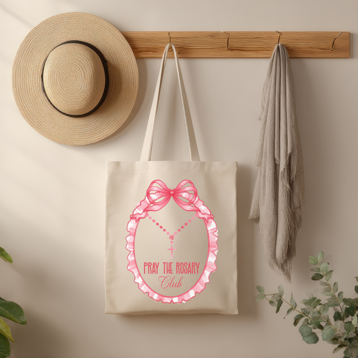 Pray the Rosary Club Tote Bag | Catholic Tote Bag for Women