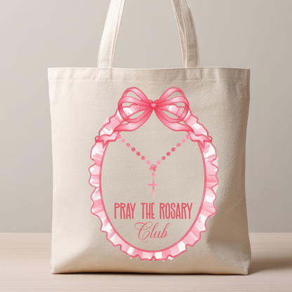 Pray the Rosary Club Tote Bag | Catholic Tote Bag for Women
