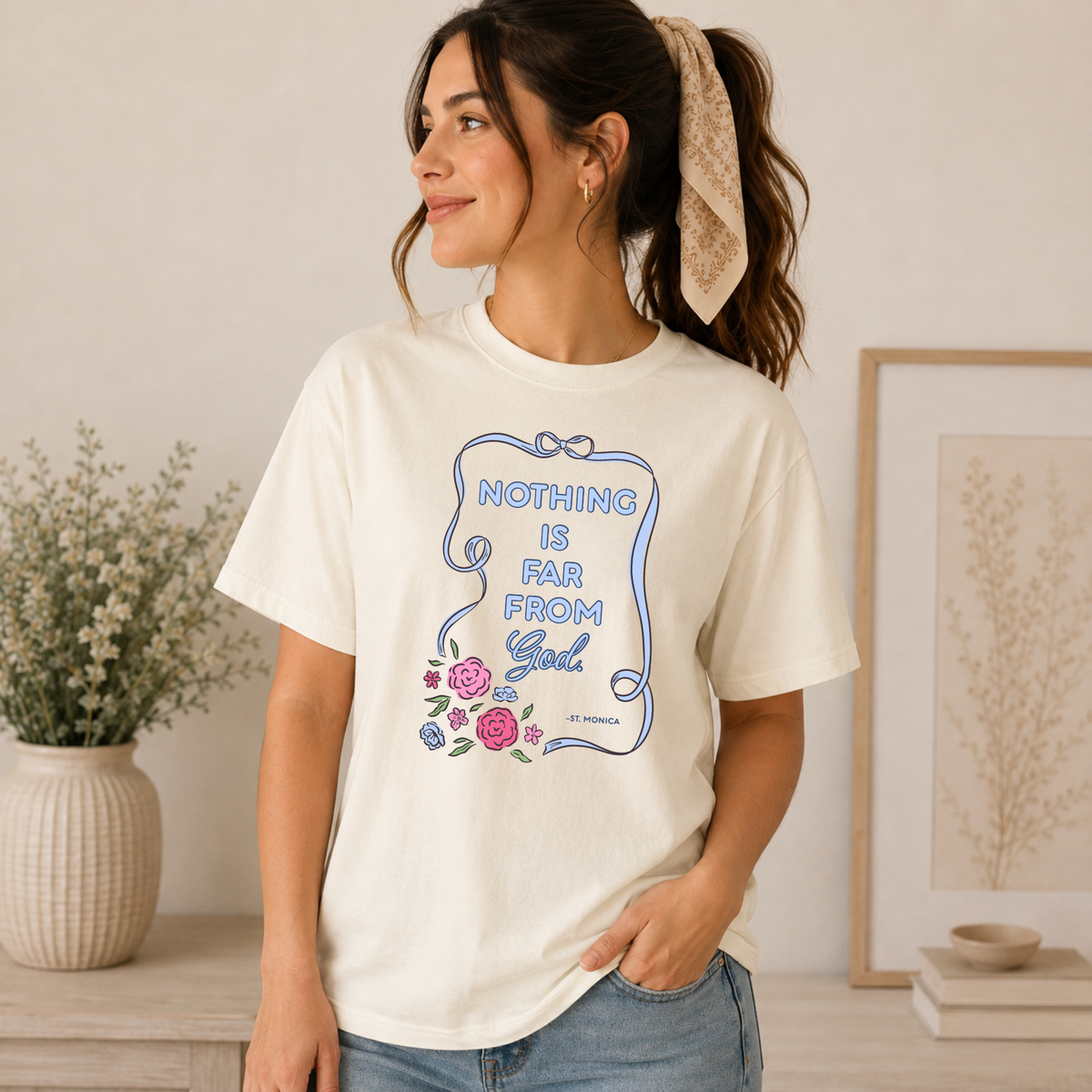 St. Monica Catholic T-Shirt | Nothing Is Far From God Tee