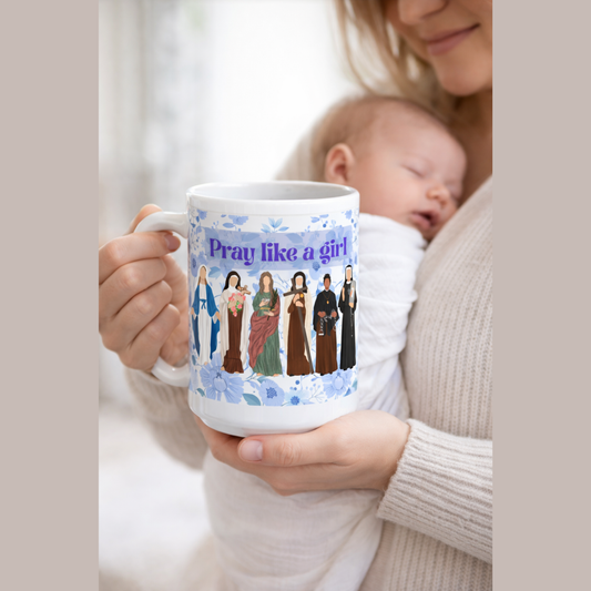 Pray Like a Girl Catholic Mug