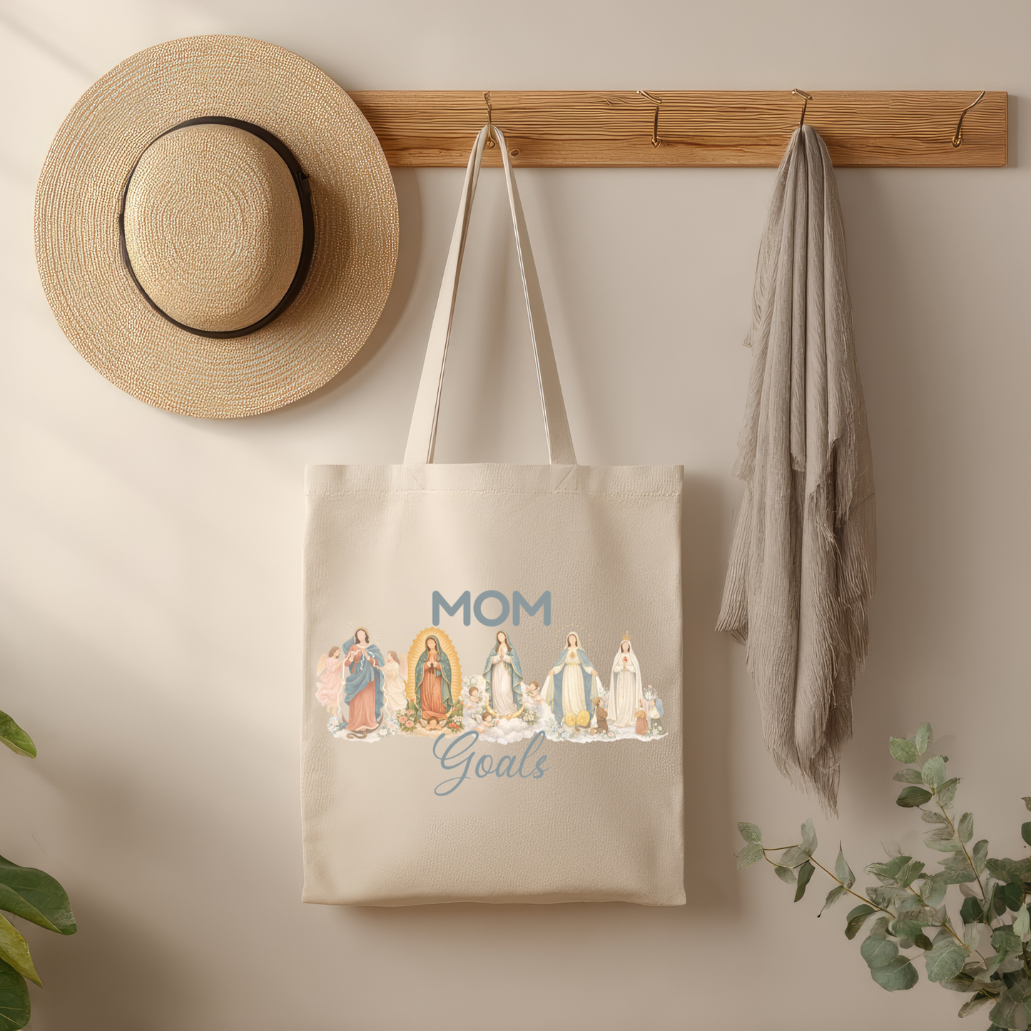 Mom Goals Catholic Tote Bag – Marian Inspired Canvas Tote | Faith-Based Everyday Bag