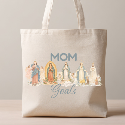 Mom Goals Catholic Tote Bag – Marian Inspired Canvas Tote | Faith-Based Everyday Bag