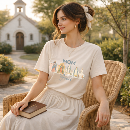 Catholic Mom Goals Tee – Blessed Mother Inspired Shirt | Marian Faith Apparel