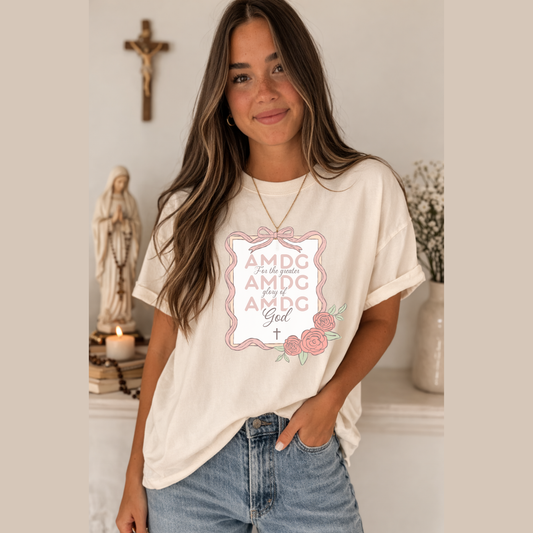 AMDG “For the Greater Glory of God” Catholic Tee | Comfort Colors Faith Shirt